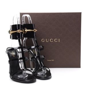Gucci Ursula Patent Ankle-Wrap Cage Sandal, Black size 5